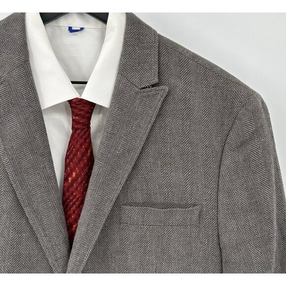 JOSEPH ABBOUD jacket blazer sport coat herringbone cotton linen gray LARGE - Picture 1 of 9